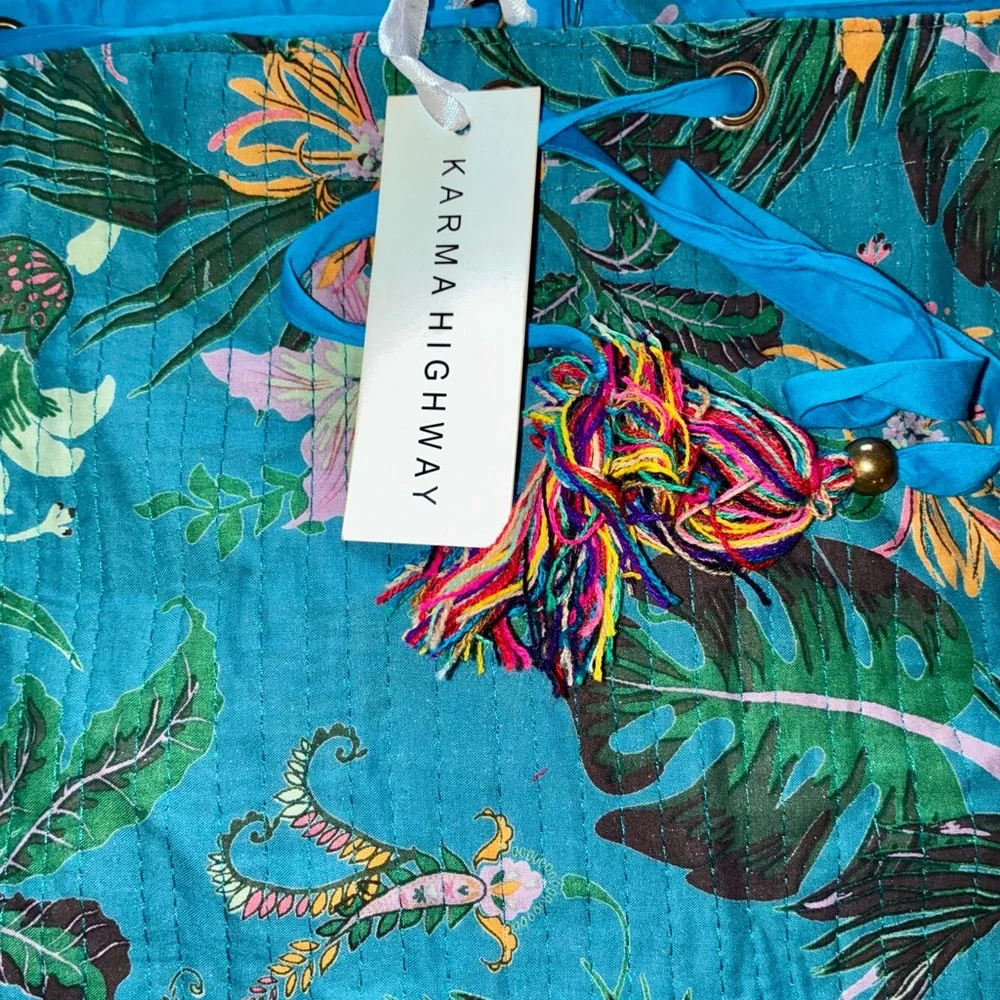 Boho Large Carry All Drawstring Bag Multicolor By Karma Highway With Tassels New